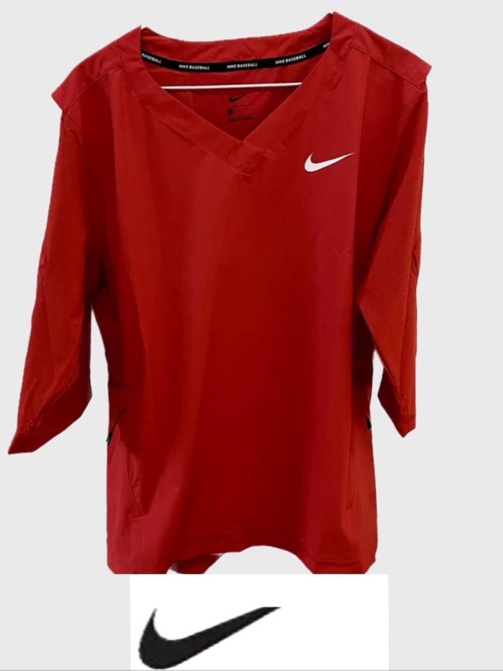 Nike Red V-Neck Short Performance Baseball Shirt